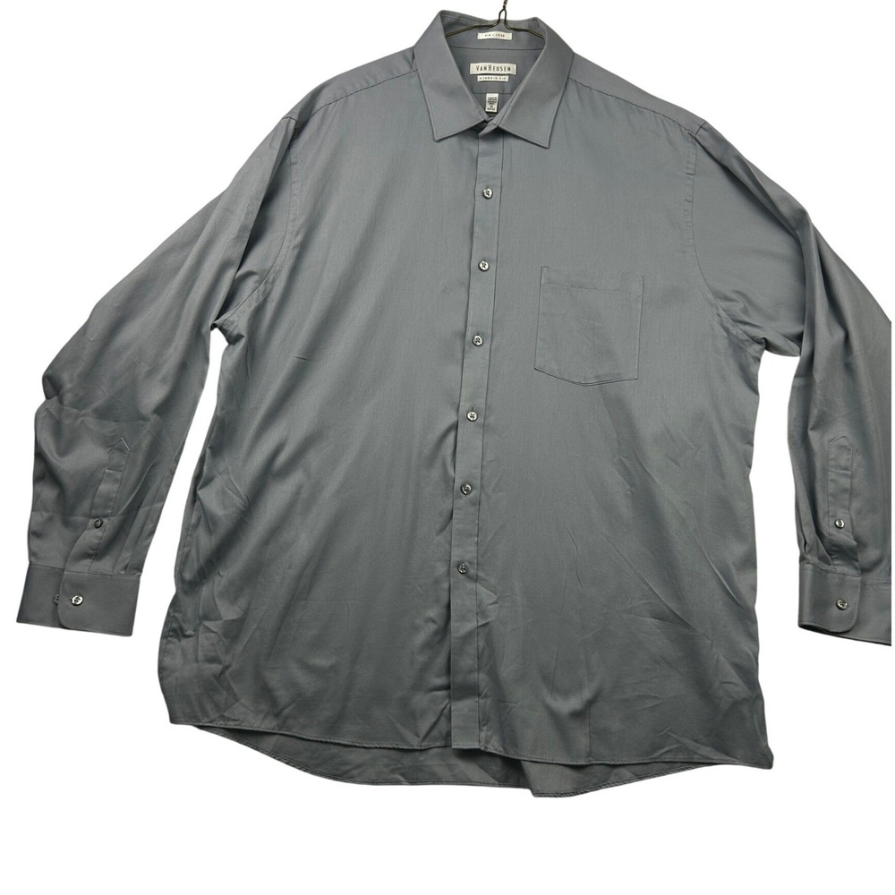 Van Heusen Men's Dress Shirt 18 34/35 Gray Pin Cord Classic Fit Wrinkle Free